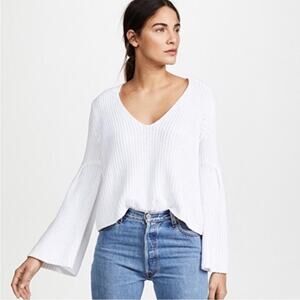 Free people XS bell sleeve sweater knit white 100% cotton bohemian